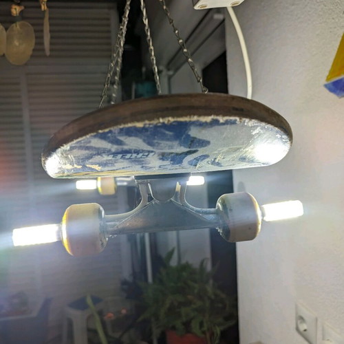 Ceiling light handmade from skateboard used