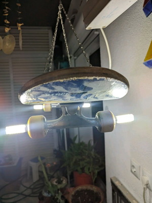 Ceiling light handmade from skateboard used
