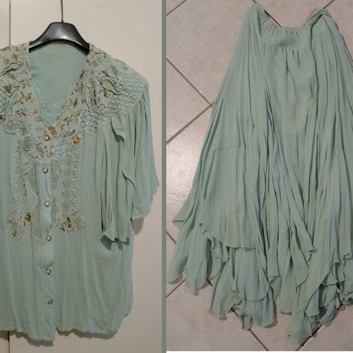 Women's set jacket and skirt 100% viscose used, turquoise