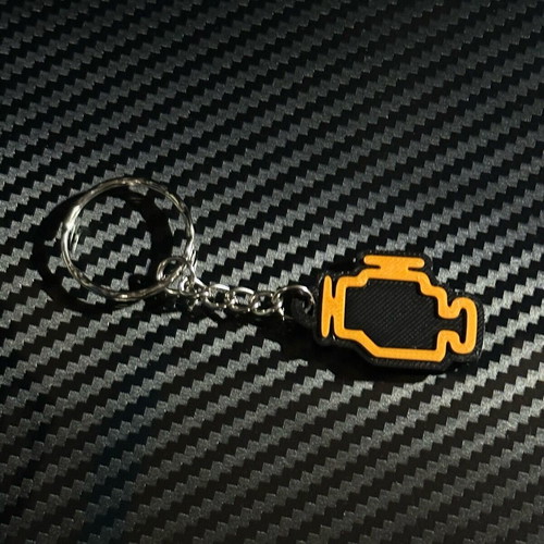 Check engine car keychain new, black 3D printed