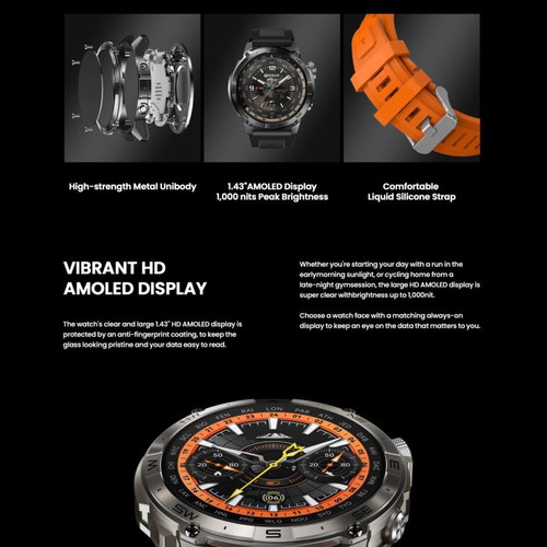Zeblaze Stratos 2 Plus 1.43 inch AMOLED GPS smartwatch black new