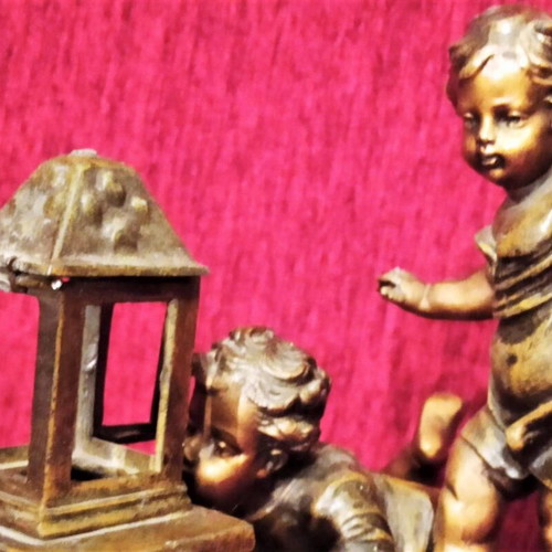 Children with Lantern bronze like new, French antique