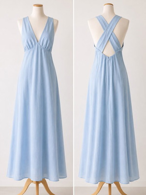 New Face Maxi Dress baby blue cross-back like new