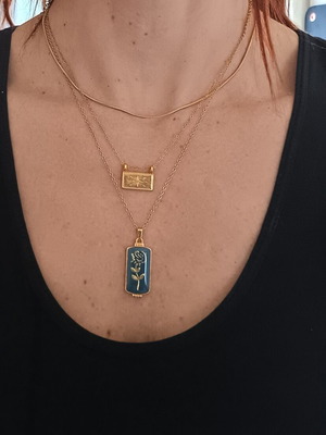 Triple silver necklace gold plated new with blue and gold details