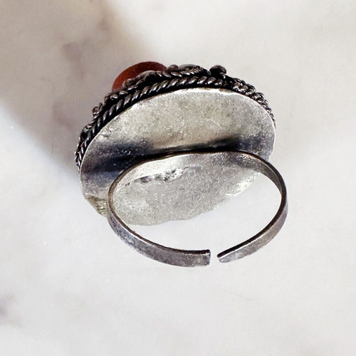 Ethnic ring used with natural coral stone