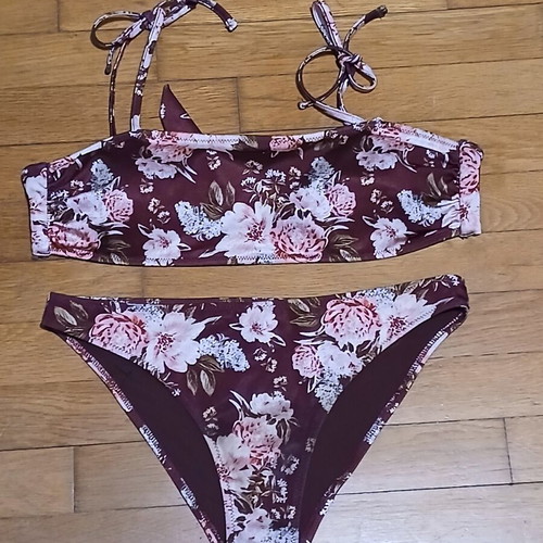 H&M floral brown two-piece bandeau bikini