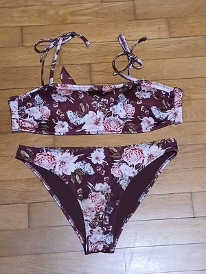 H&M floral brown two-piece bandeau bikini