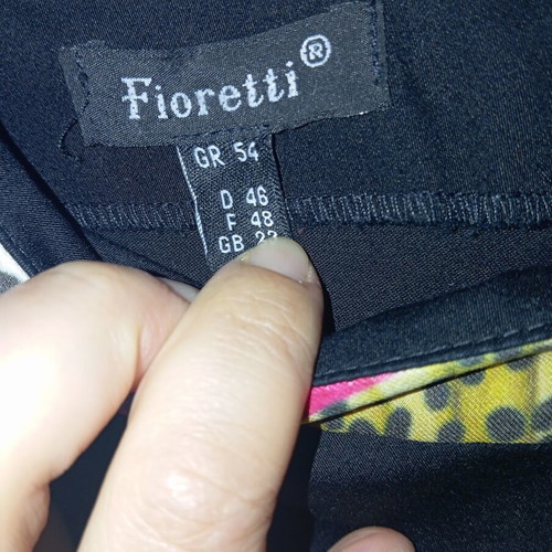 Fioretti women's dress knee-length with colorful print and black satin cotton fabric like new size XL
