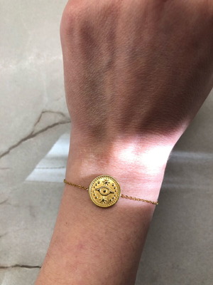 Steel bracelet with eye in gold tone, new, adjustable 22 cm