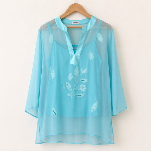Genesis women's set 2 pieces tunic and top aqua size 1 like new