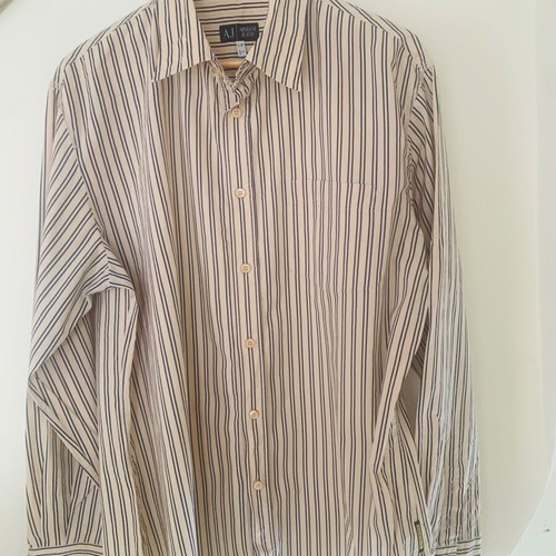 Armani Jeans striped dress shirt XL like new beige blue