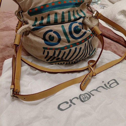 Cromia Boho Large Leather Crossbody Bag new, beige and brown