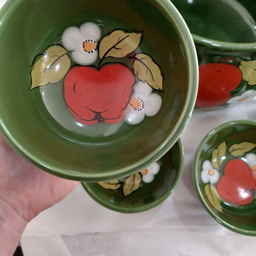 Punch set used ceramic Zeller Keramik Eden with red apple decoration