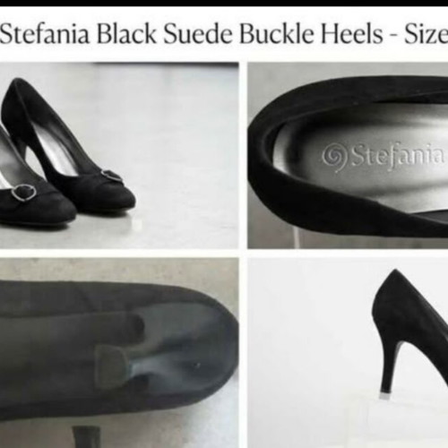Stefania black suede buckle heels size 40 like new
