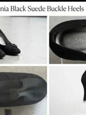 Stefania black suede buckle heels size 40 like new