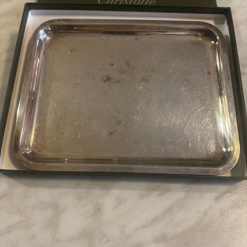 Christofle silver-plated tray like new with engraved logo 20x16