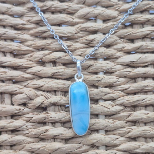 Larimar Silver 925 Necklace with Stainless Steel Chain