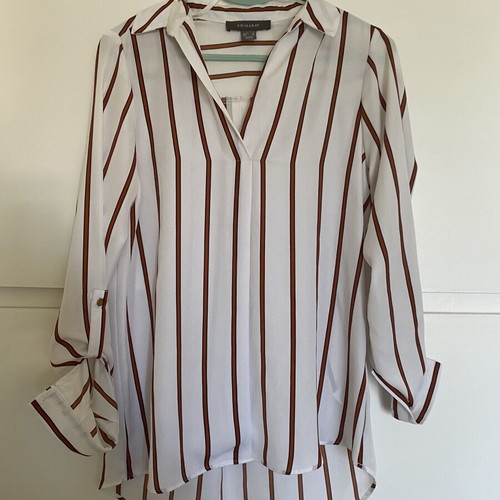 Primark striped long-sleeve shirt white and brick red, EU 36