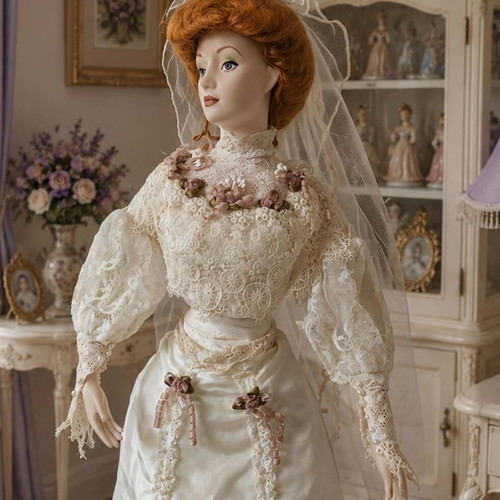 Franklin Heirloom Dolls Gibson Girl Anniversary Bride porcelain doll used
