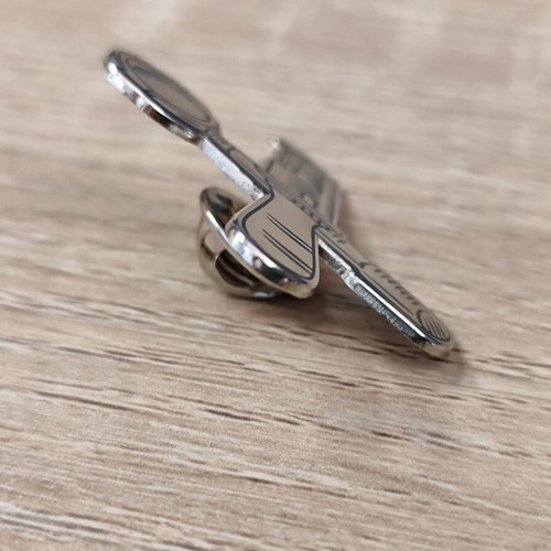 Feggrini metal pin brooch used, coffee portafilter and tamper