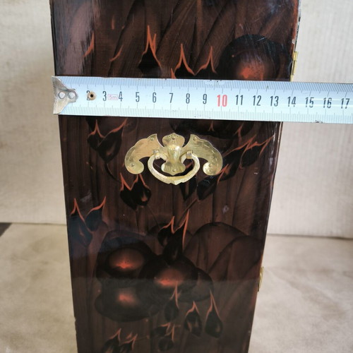 Vintage Chinese wooden jewelry box shaped like a wardrobe, like new
