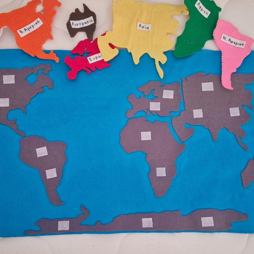 Montessori World Map felt handmade used with detachable continents