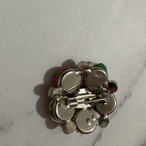 Brooch with rhinestones and flowers like new, multicolor