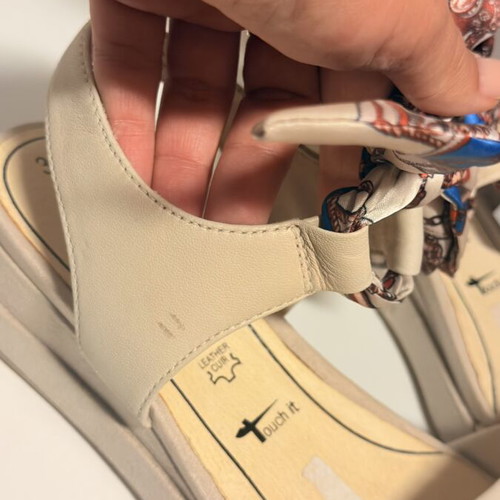Tamaris sandals with scarf tie, beige, size 38