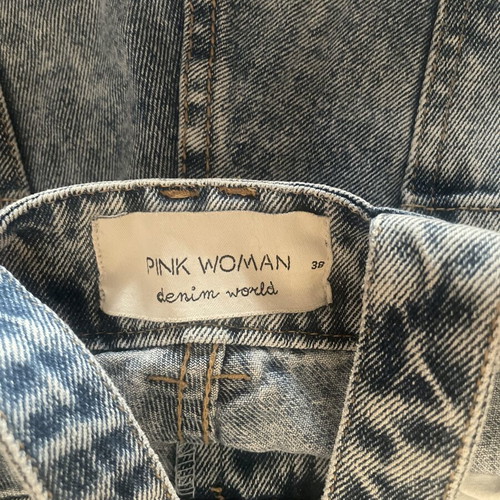 Pink Woman denim salopette used with zipper and pockets