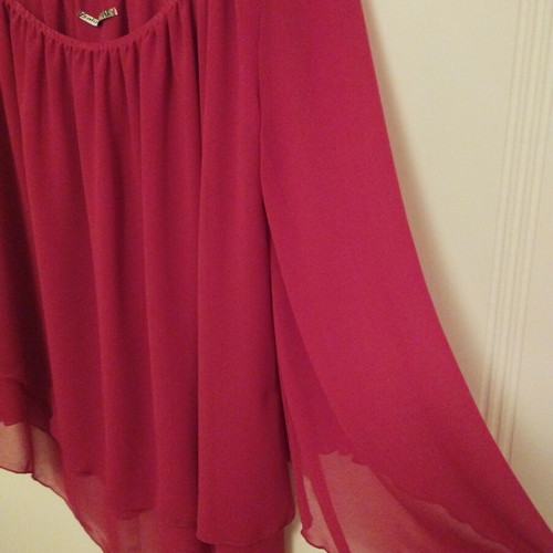 Ysatis blouse with one shoulder, transparent bell sleeve, like new, red, size 1 (M-L)
