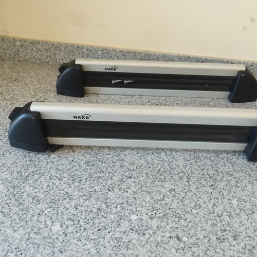 Car Roof Bars set used, aluminum Hakr with snowboard and bike mounts