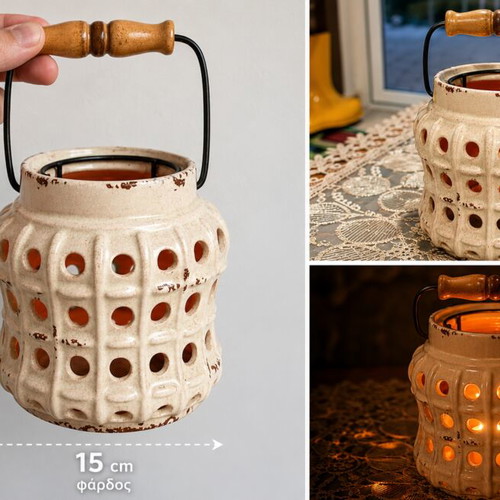 Vintage ceramic lantern candle holder used with handle
