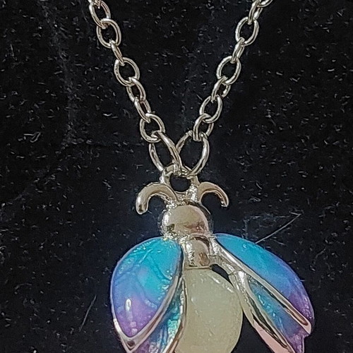Bee Necklace new with blue and purple enamel, glows in the dark, A.L.E.
