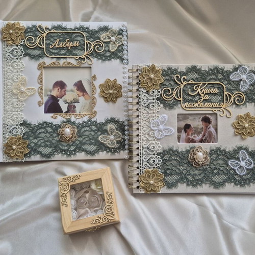 Luxury wedding set handmade with photo album, guest book, ring box