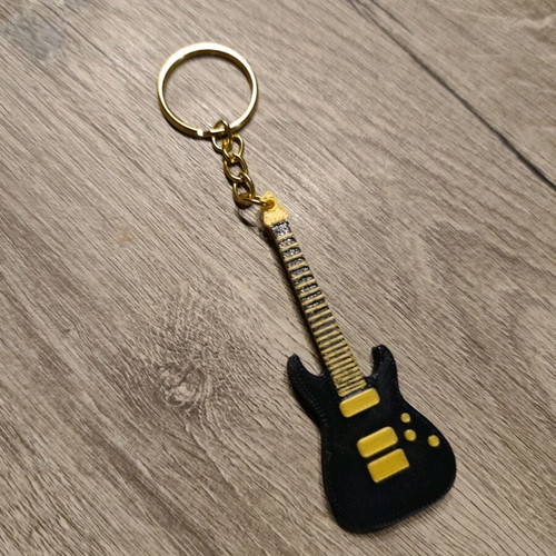 Handmade Electric Guitar Keyring 3D Printed New Black and Yellow