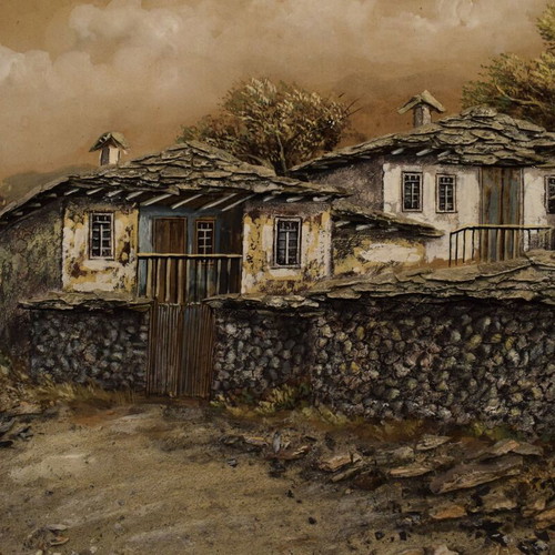 Painting Zymatikas Andreas like new, mixed technique with stone