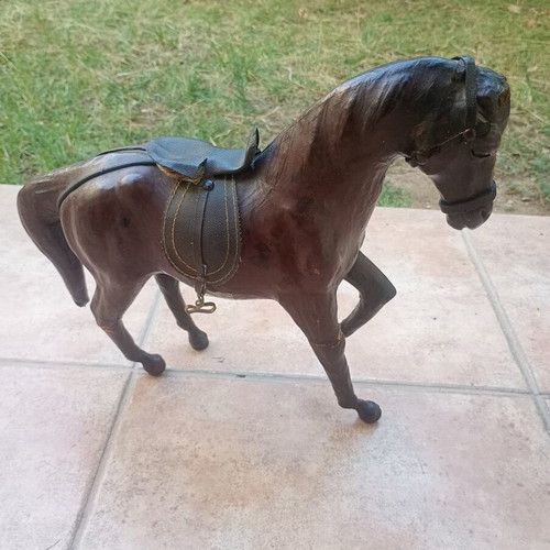 Vintage handmade wooden horse with leatherette