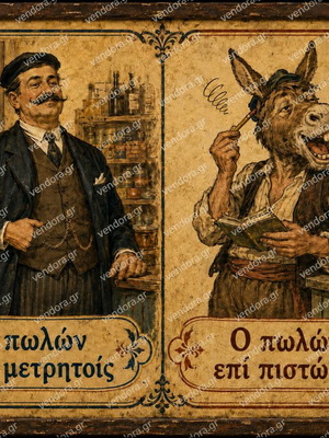 Σπάνια ανέκδοτη αφίσα "Ο πωλών τοις μετρητοίς και ο πωλών επί πιστώσει"