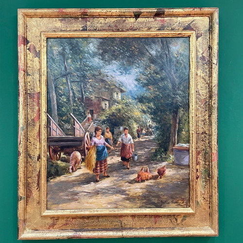 Oil painting by Italian artist like new with gold handmade frame