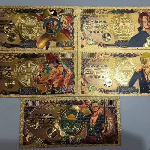 One Piece commemorative gold-colored banknotes, pack of 10, new