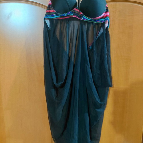 Black beach dress caftan with built-in padded bikini top used