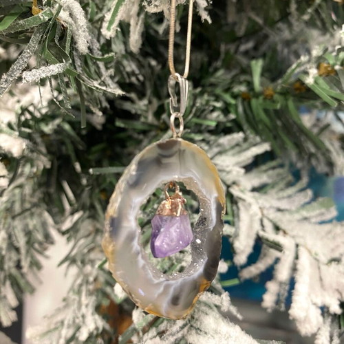 Handmade Pendant with Natural Black Agate and Raw Amethyst new