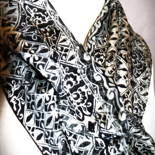 Siam Silk Black Batik Scarf 1.5x0.45m New