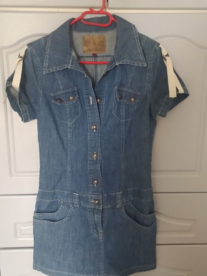 Denim dress with sleeve ties, size medium, blue