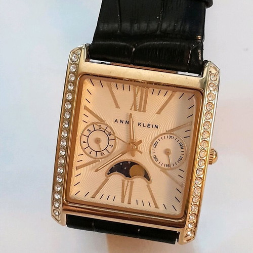 Anne Klein quartz watch like new with zircon and leather strap