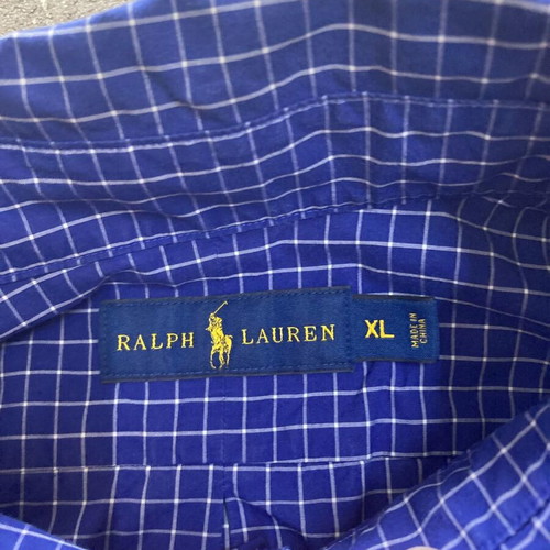 Ralph Lauren long sleeve shirt XL, dark blue white checked, dark blue pony