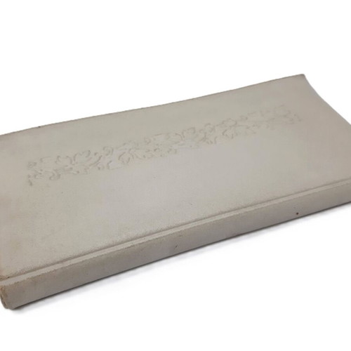 Vintage evening clutch bag used, white plastic, floral ornaments, 80s