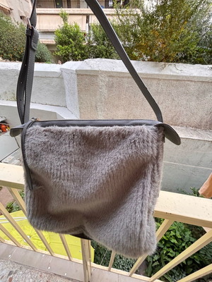 Women's shoulder bag new, gray with furry fabric