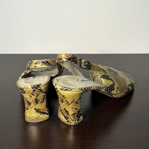 Gabor Fashion slingback heels yellow snakeskin print open toe block heel EU39