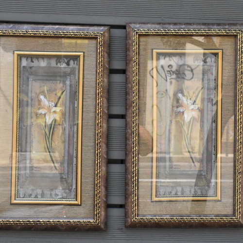 Decorative paintings with lily pair in wooden frame and glass used